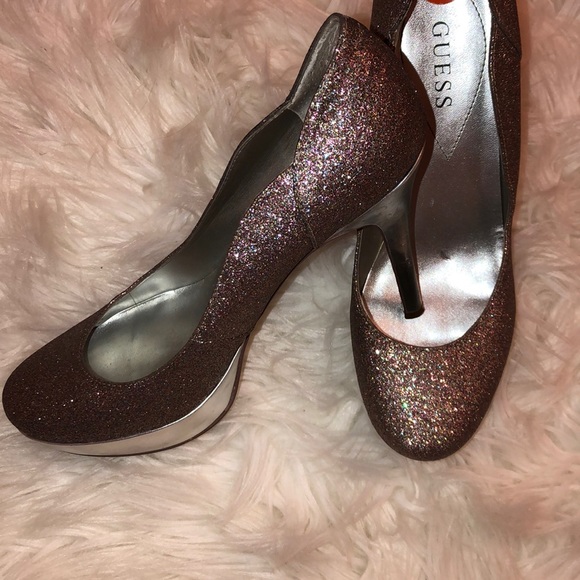 Silver and Sparkly Guess Heels - Picture 3 of 3